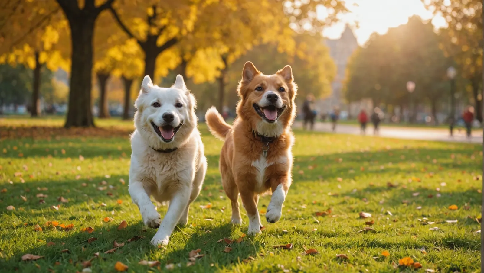Happy dogs playing in the park