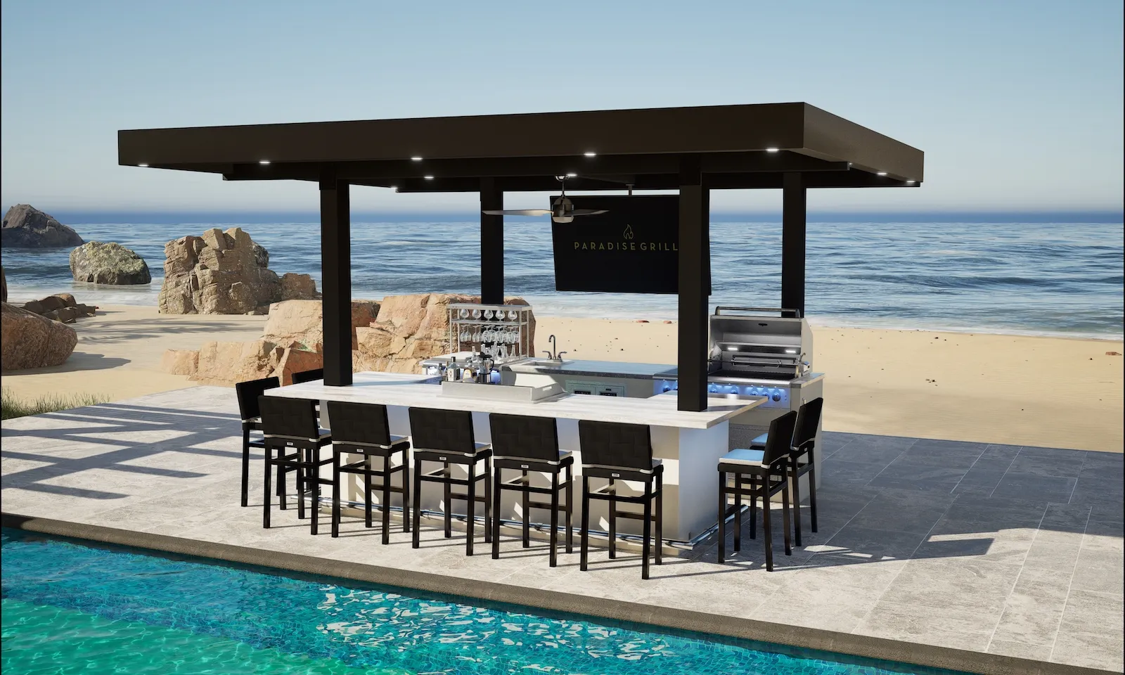 BBQ station and lounge seating,